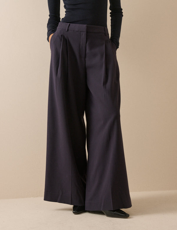 Navy Super Wide Leg Trousers