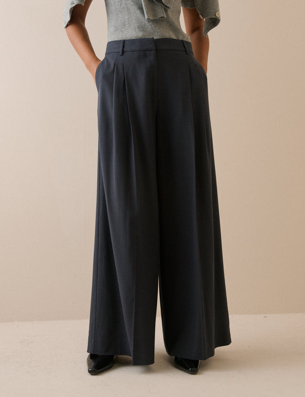 Grey Super Wide Leg Trousers