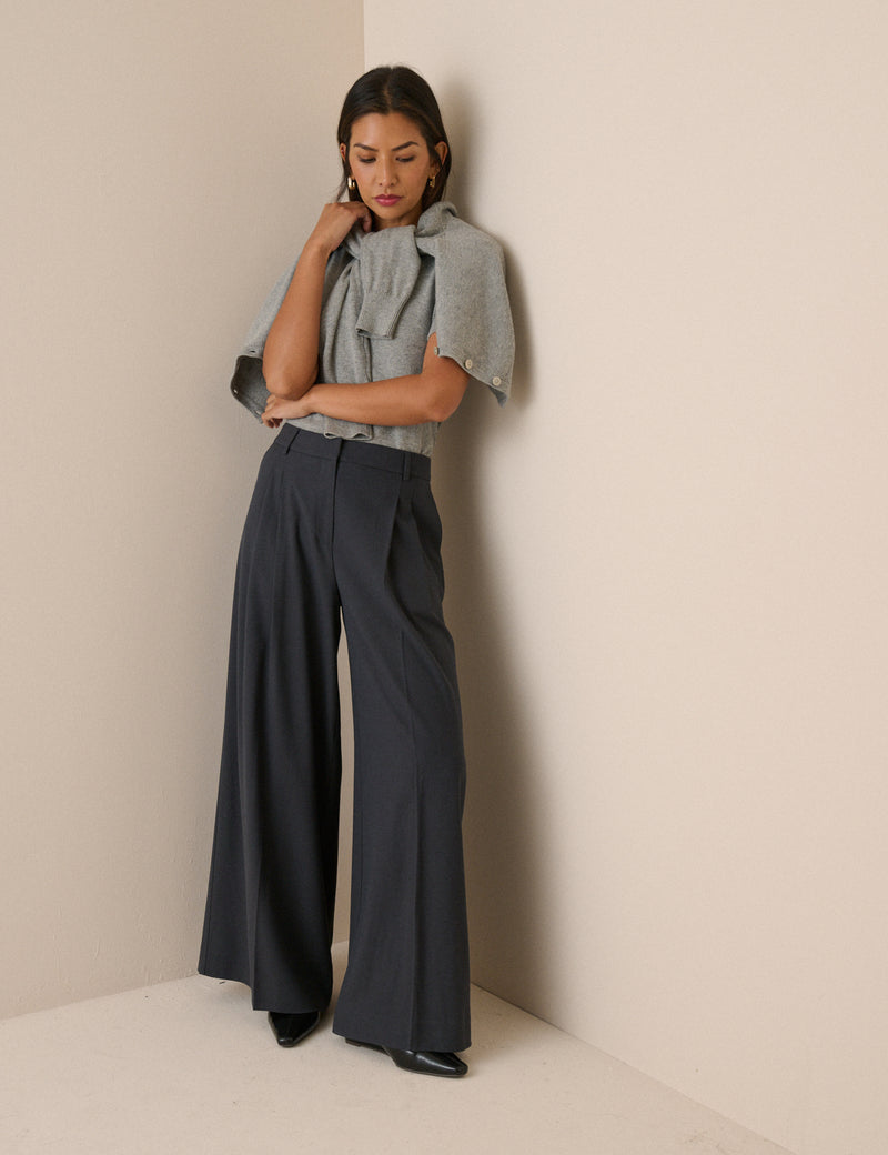 Grey Super Wide Leg Trousers