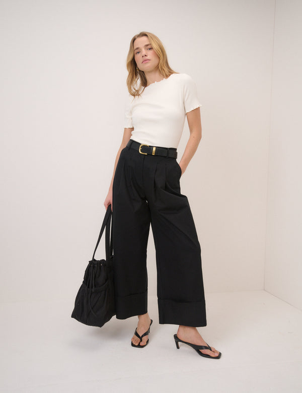 Cream Boat Neck Ribbed Top