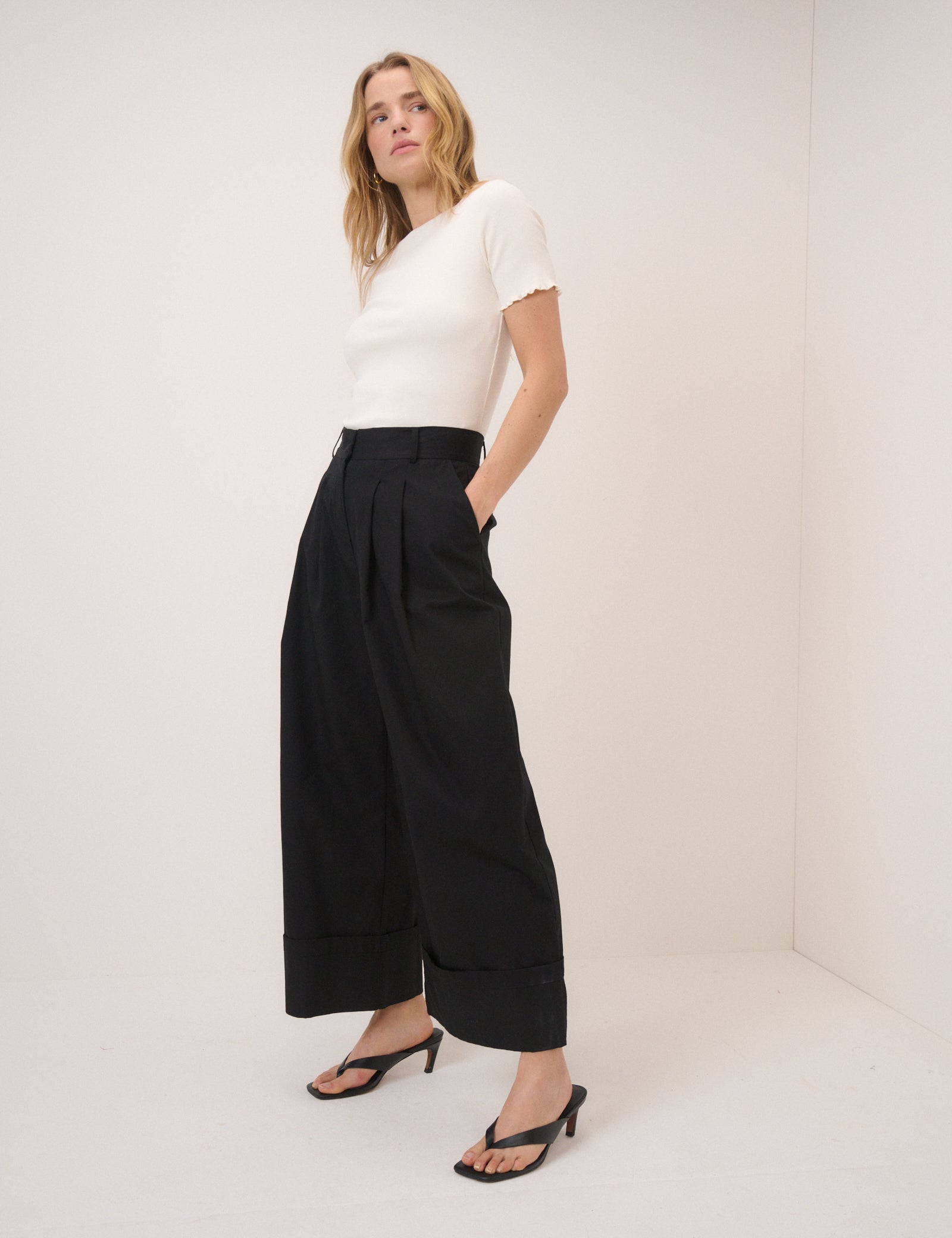 Cream Boat Neck Ribbed Top