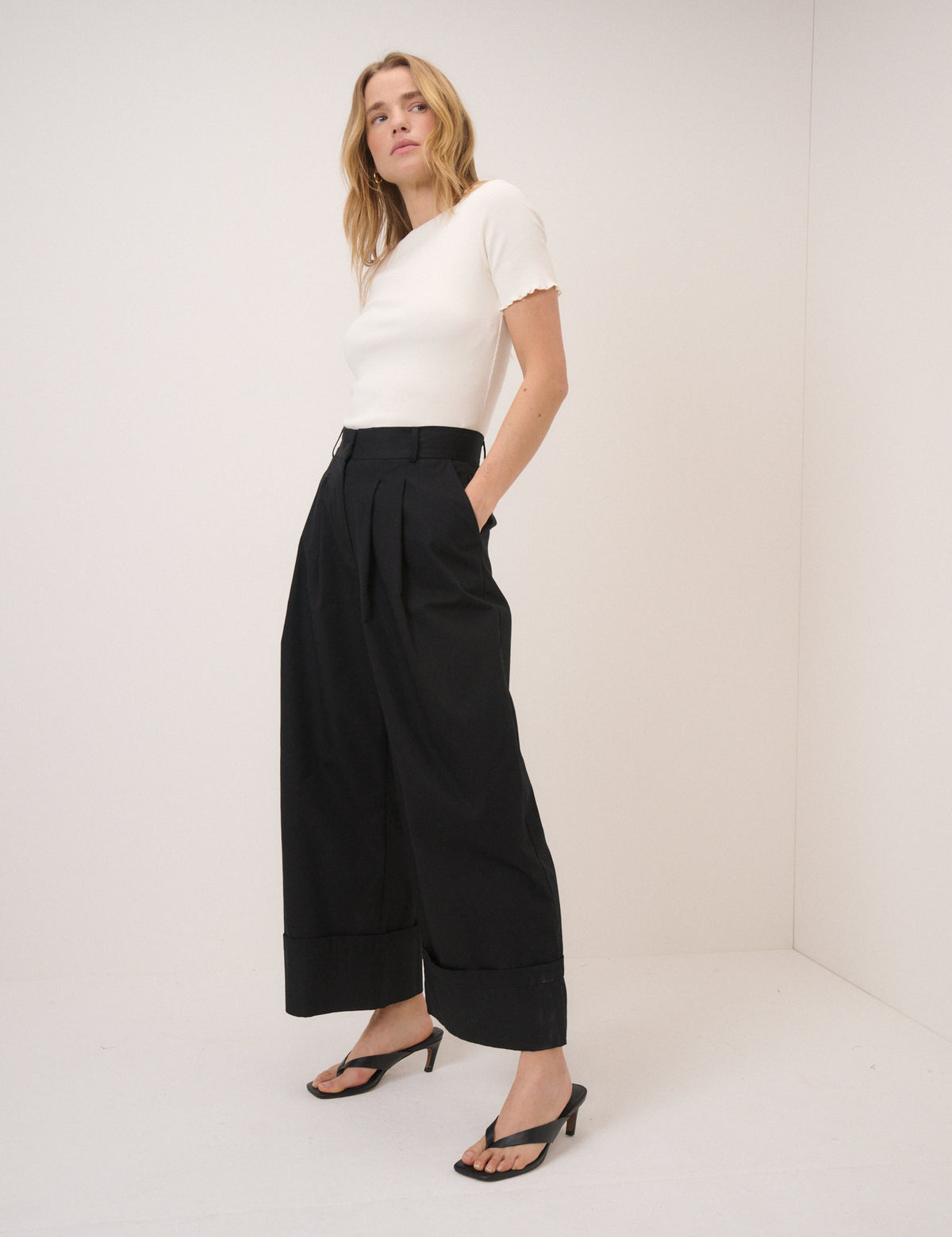 Cream Boat Neck Ribbed Top