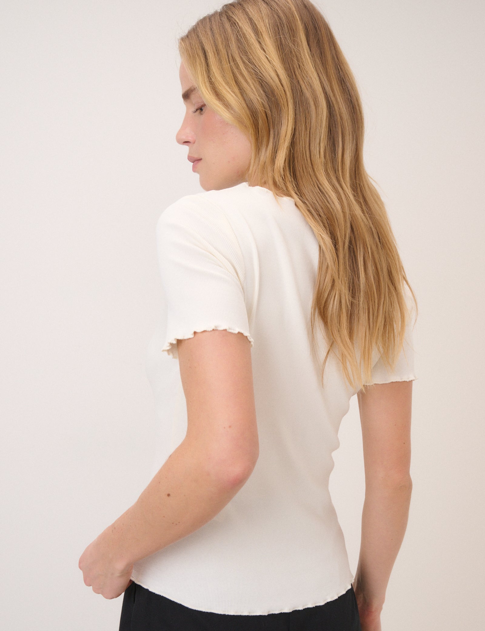 Cream Boat Neck Ribbed Top