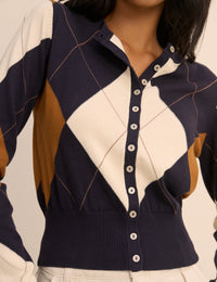 Navy Argyle Cardigan