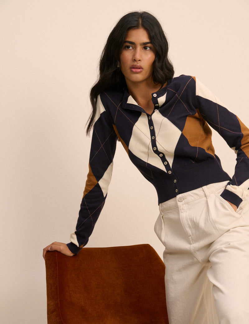 Navy Argyle Cardigan