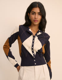 Navy Argyle Cardigan