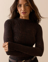 Animal Print Jersey High Neck Top