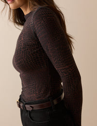 Animal Print Jersey High Neck Top