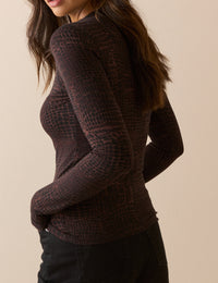 Animal Print Jersey High Neck Top