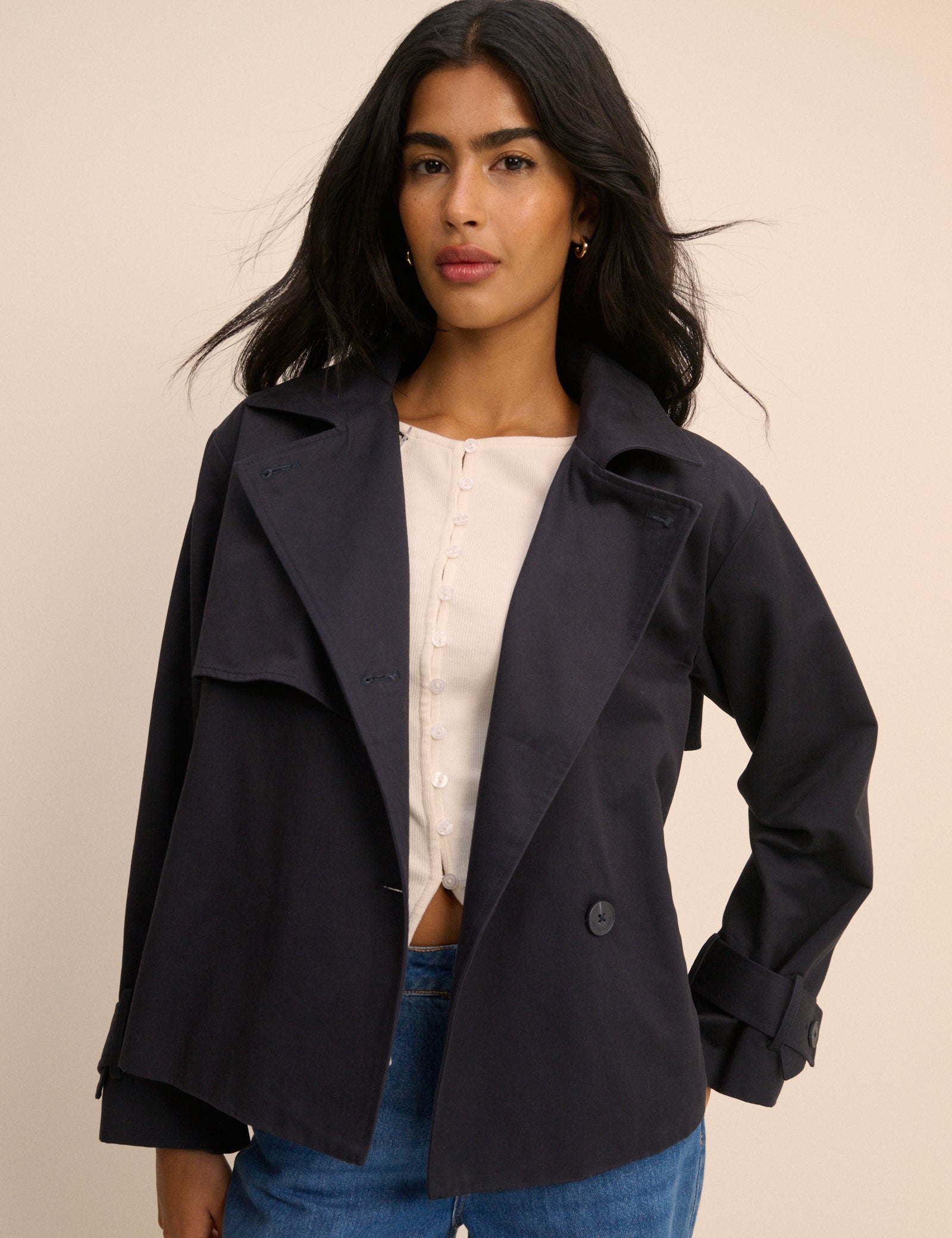 Navy Tie Trench Jacket