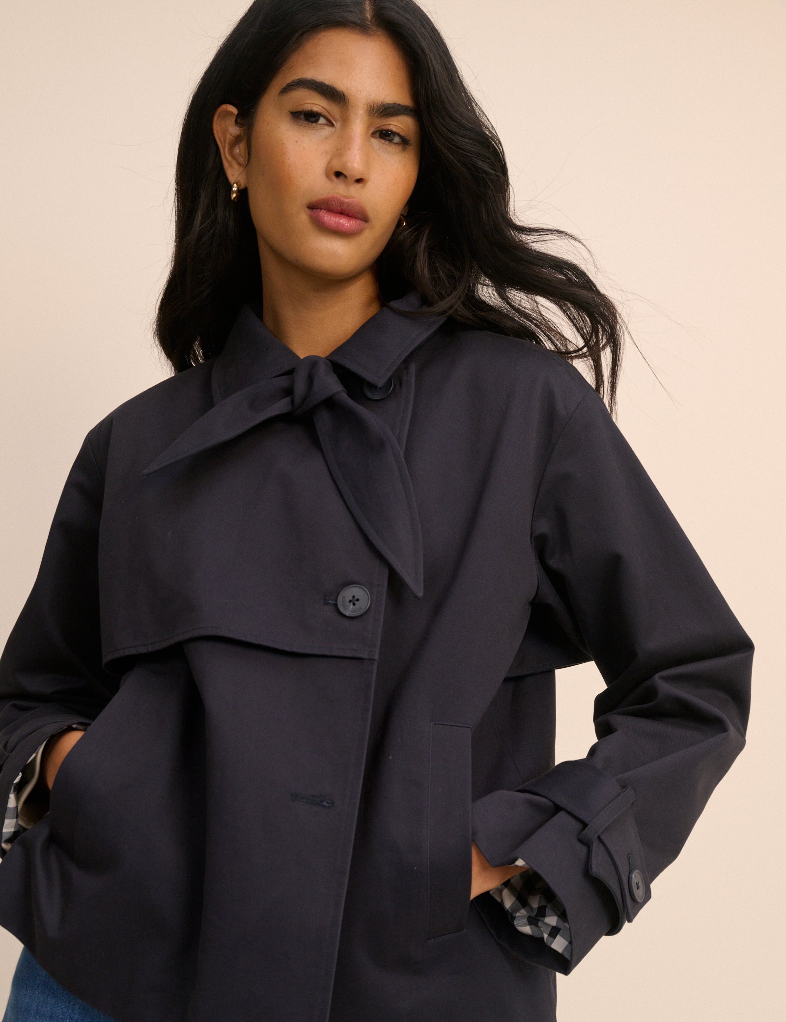 Navy Tie Trench Jacket