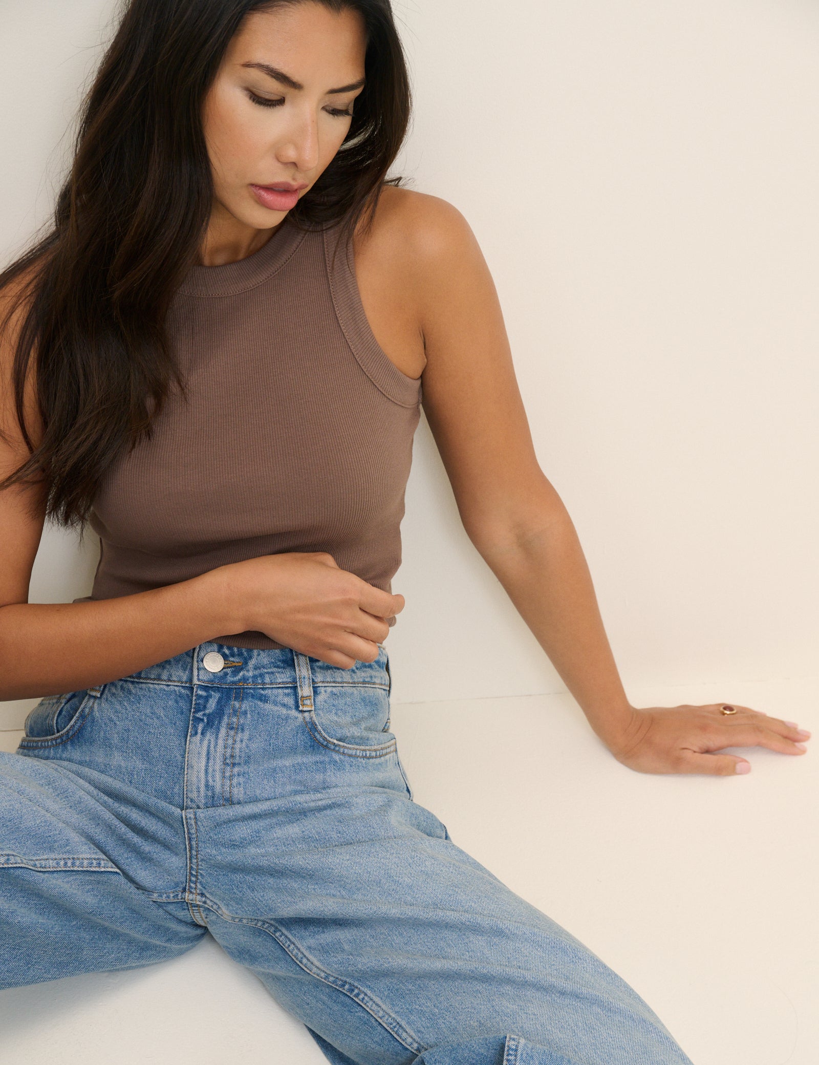 Brown Cropped Ribbed Racer Vest