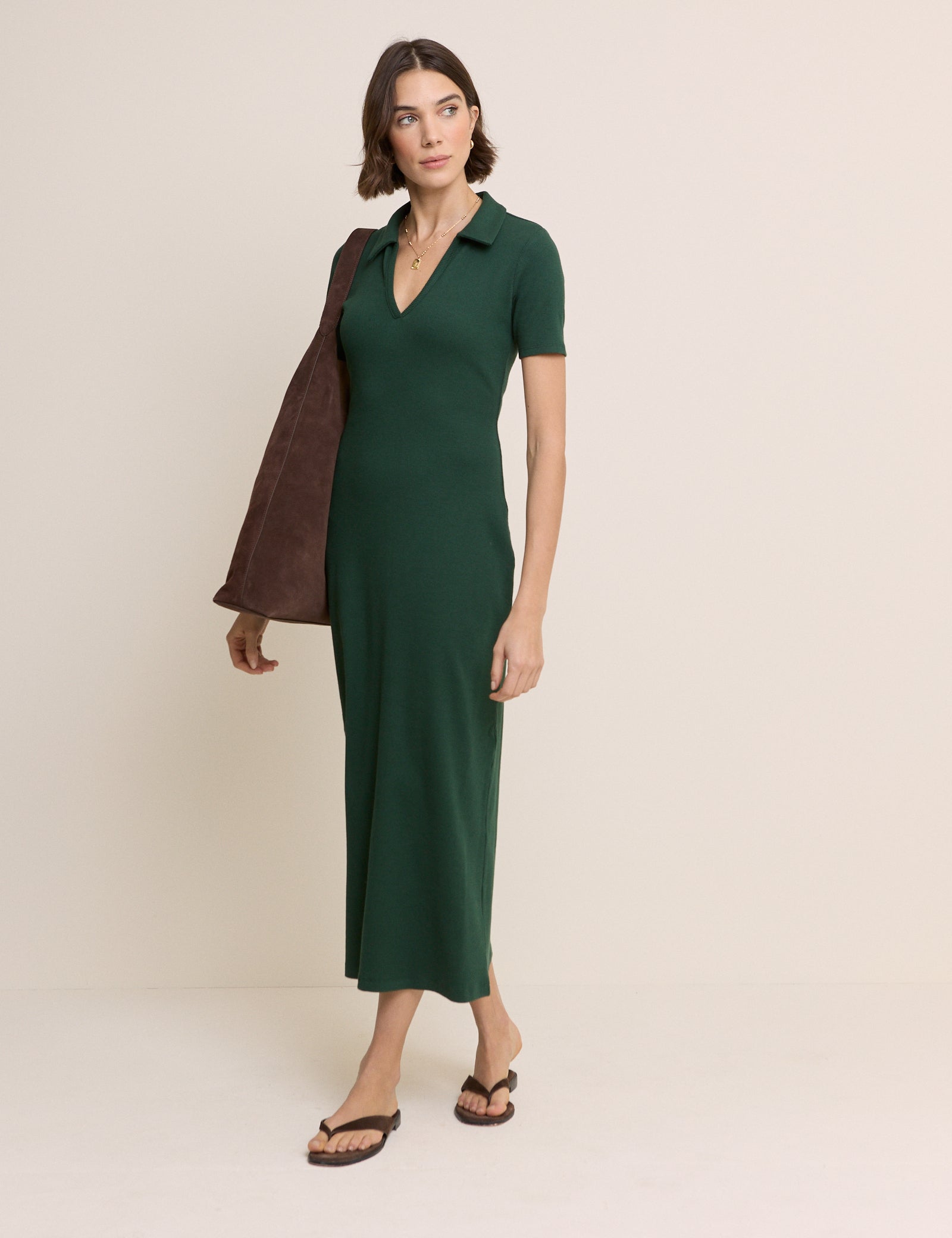 Green Clarey Polo Jersey Midi Dress