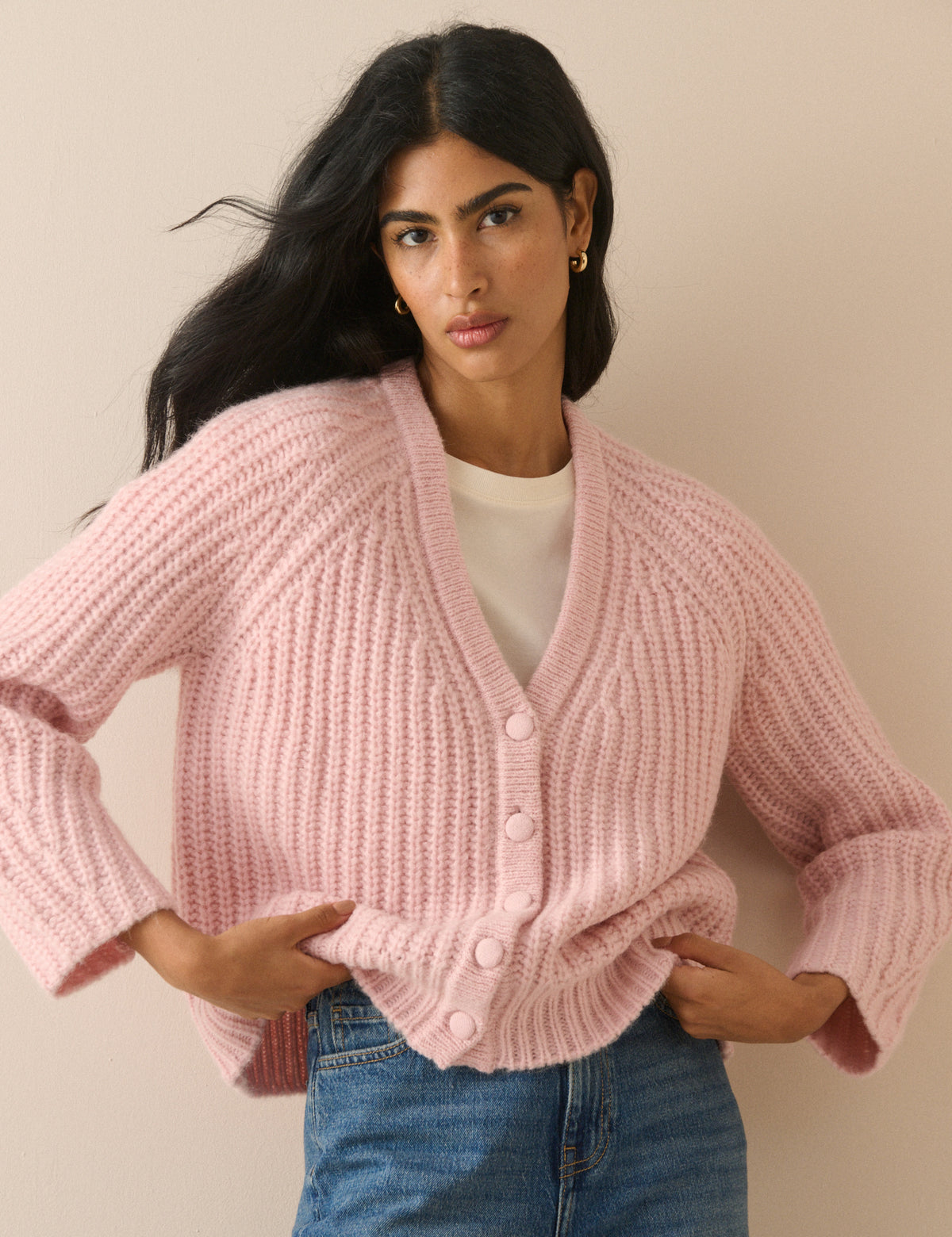 Light Pink Chunky Knitted Cardigan