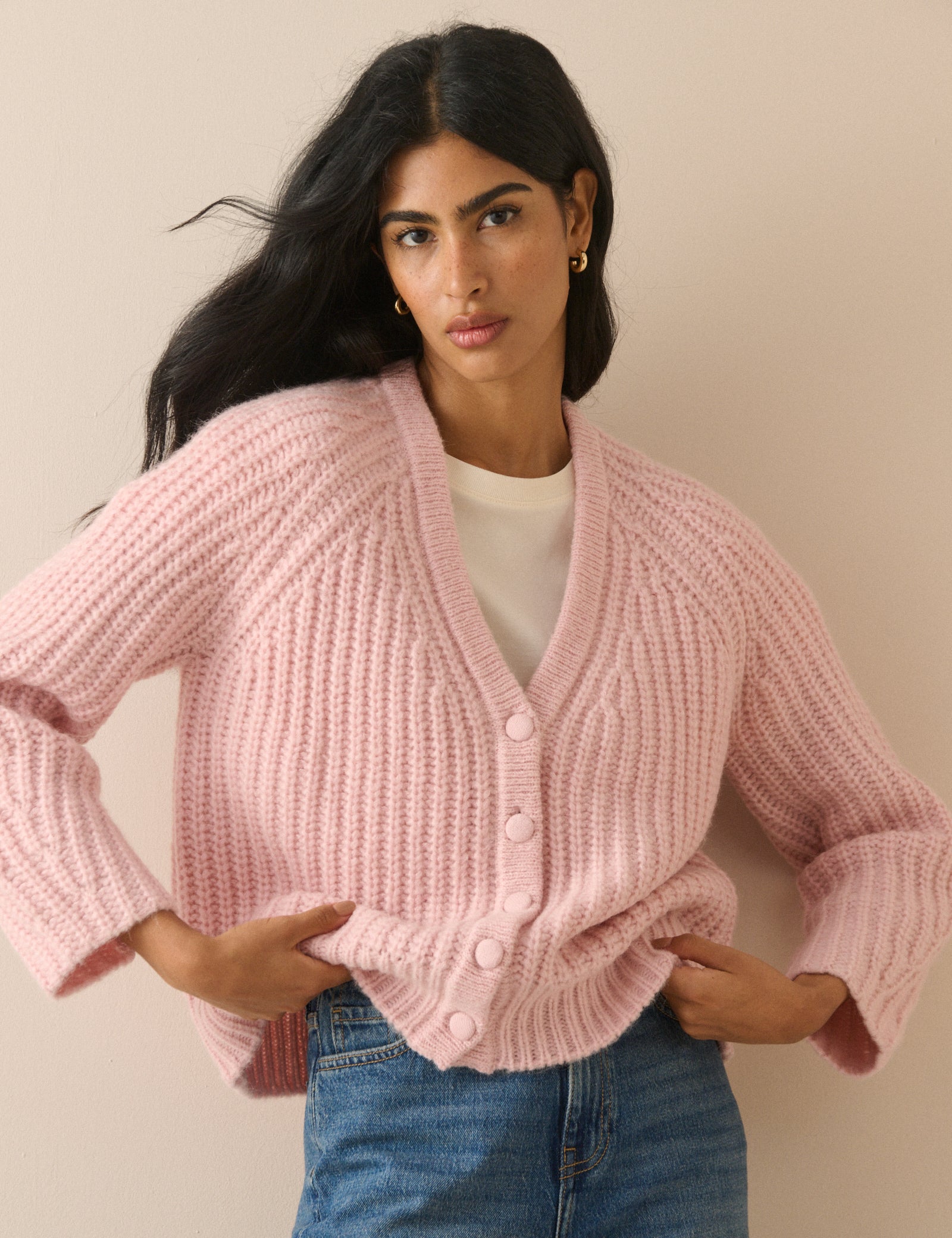 Light Pink Chunky Knitted Cardigan