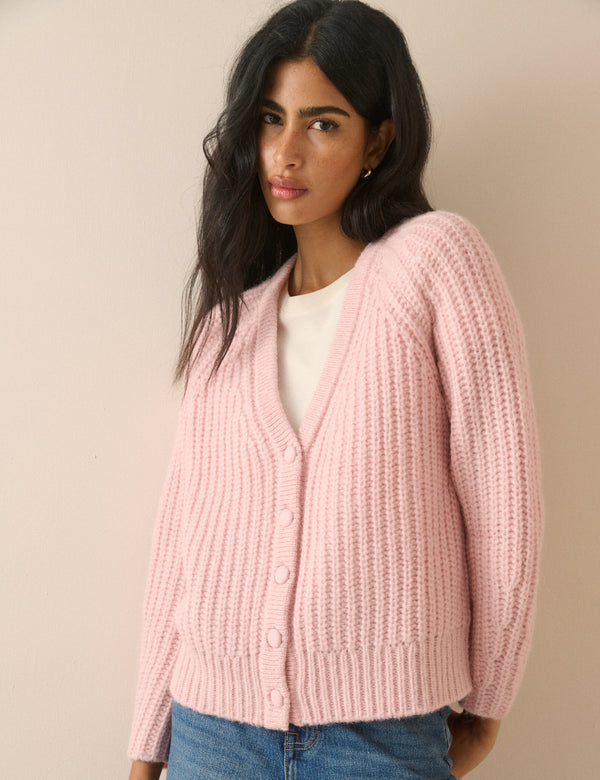 Light Pink Chunky Knitted Cardigan