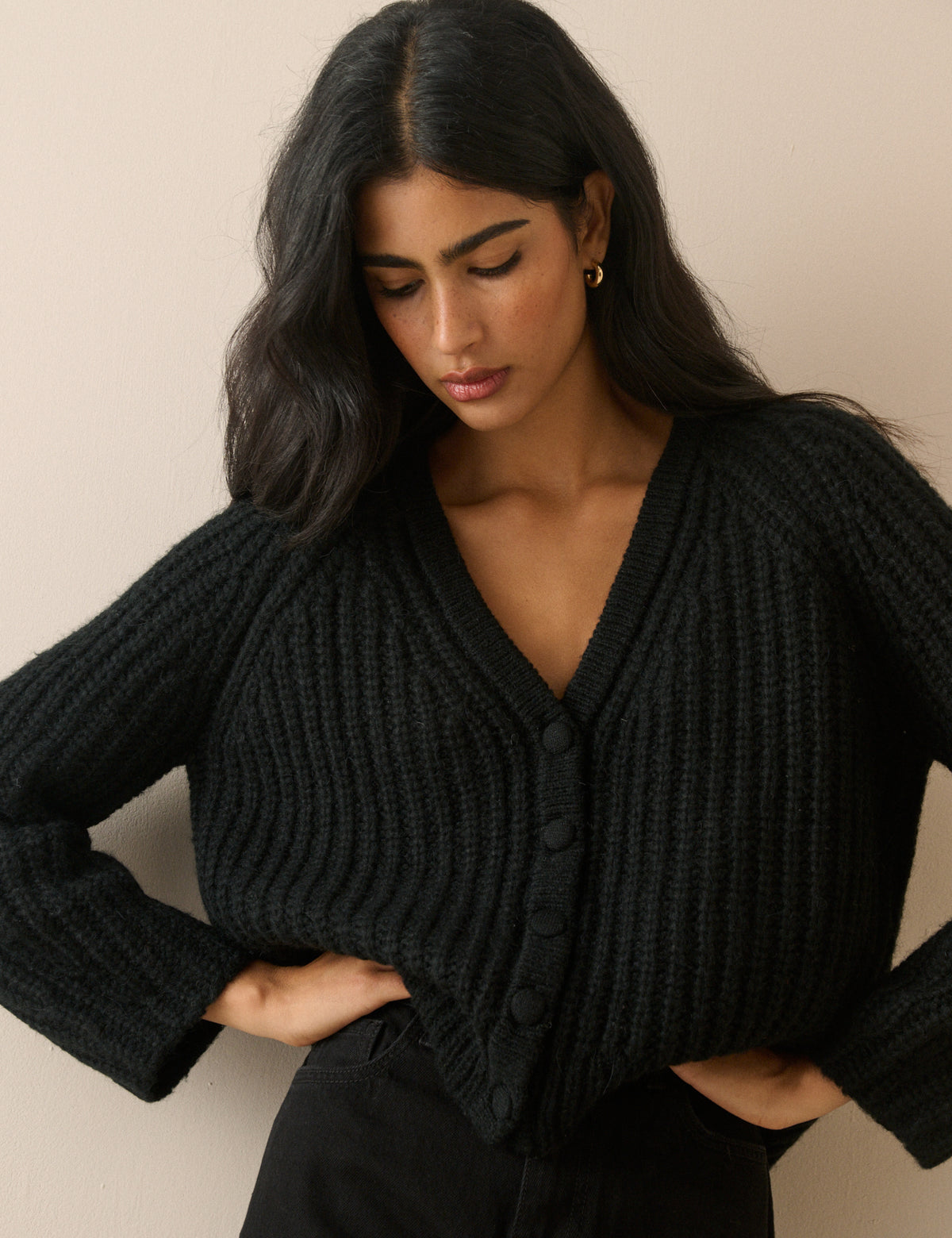 Black Chunky Knitted Cardigan