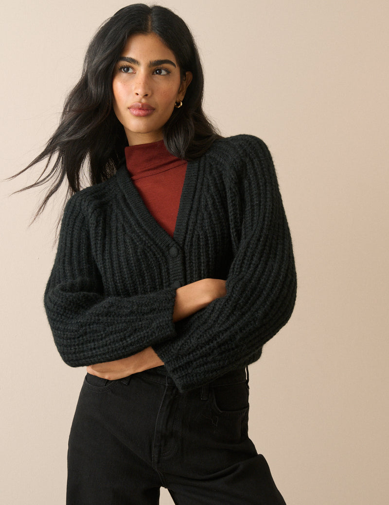 Black Chunky Knitted Cardigan