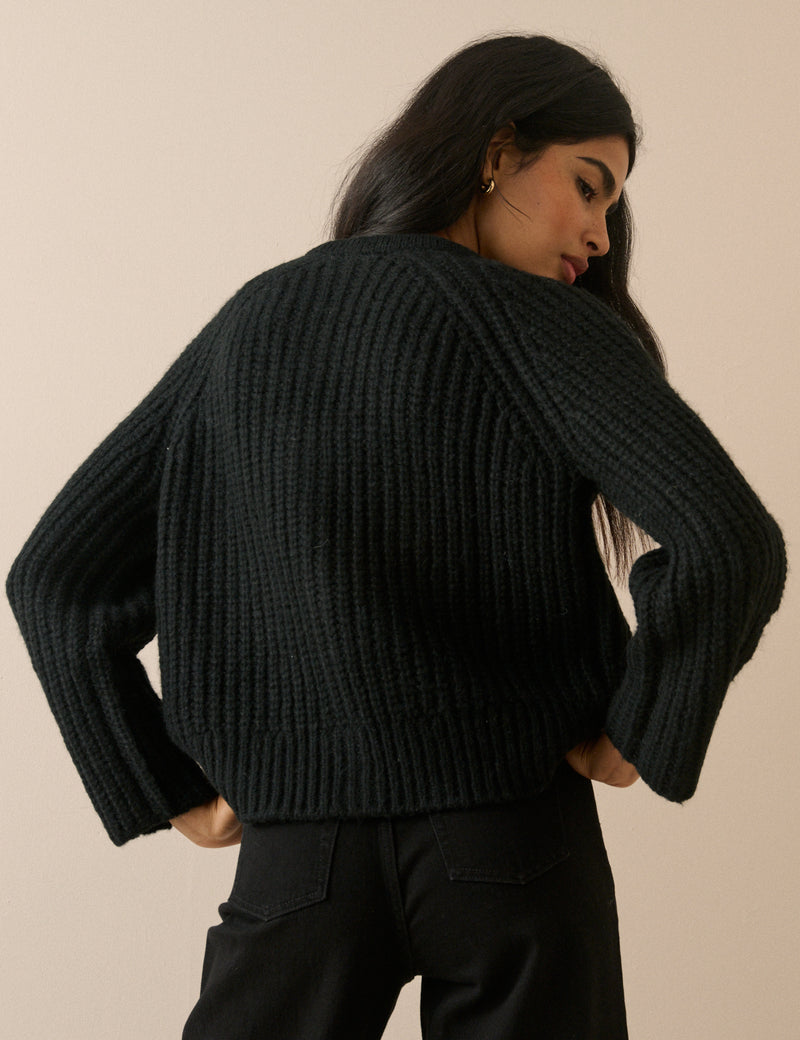 Black Chunky Knitted Cardigan
