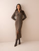 Brown Marl Button Down Knitted Midi Dress