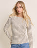 Cream Striped Boat Neck Top