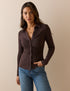 Brown Button Down Jersey Top