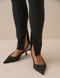 Black Ribbed Split Hem Zip Legging
