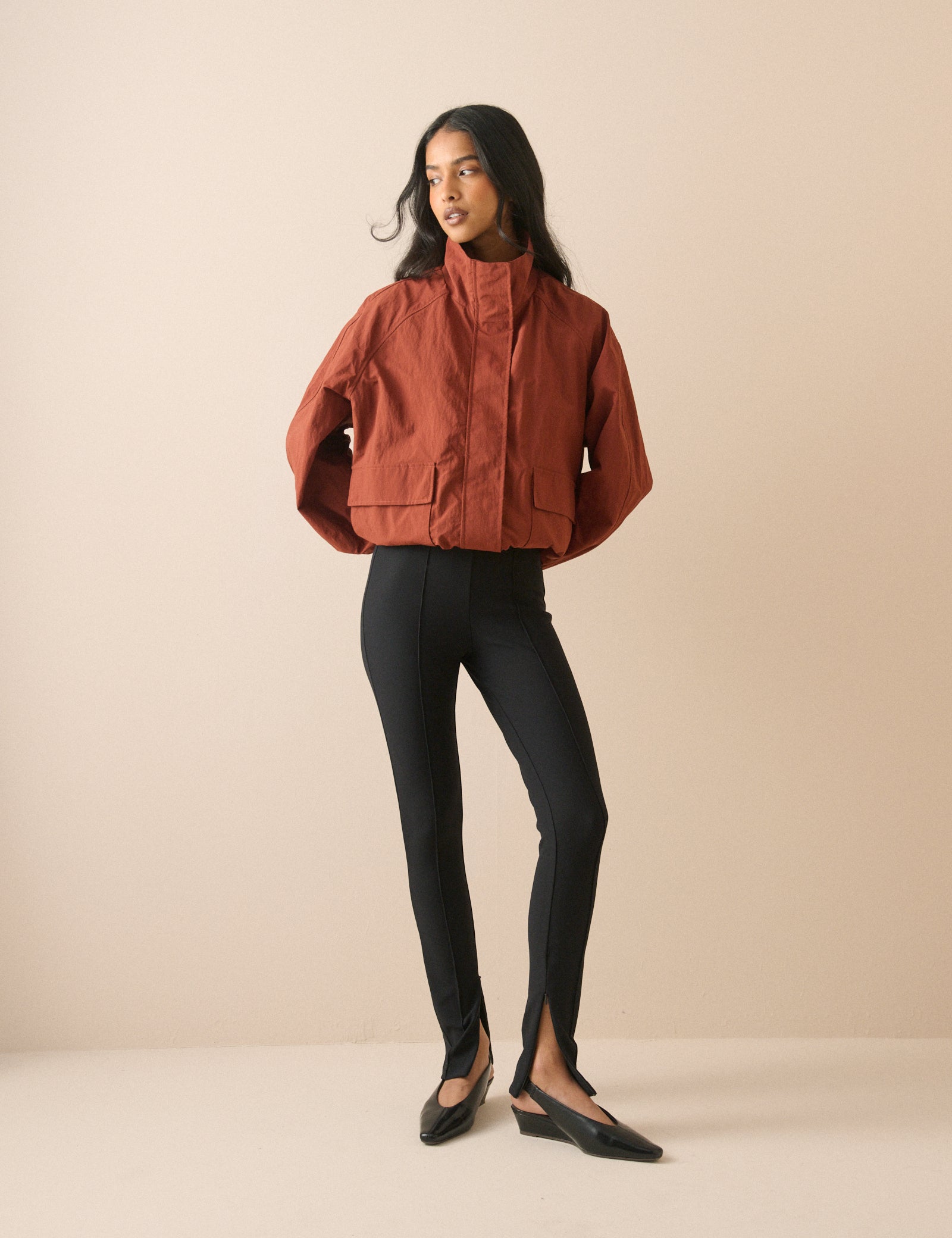 Black Ribbed Split Hem Zip Legging