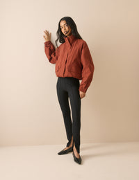 Black Ribbed Split Hem Zip Legging