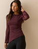 Burgundy Asymmetric Mesh Ruched Top