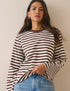 Brown Striped Wide Sleeve Jersey Top