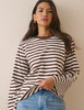 Brown Striped Wide Sleeve Jersey Top