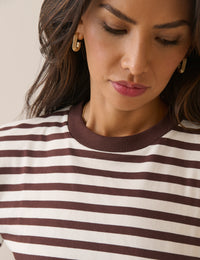 Brown Striped Wide Sleeve Jersey Top