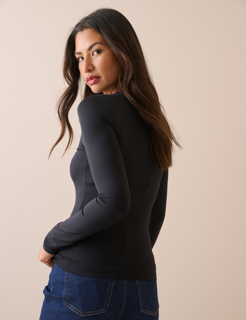 Black Jersey Fitted Long Sleeve Top