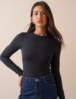 Black Jersey Fitted Long Sleeve Top