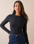Black Jersey Fitted Long Sleeve Top