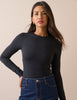 Black Jersey Fitted Long Sleeve Top