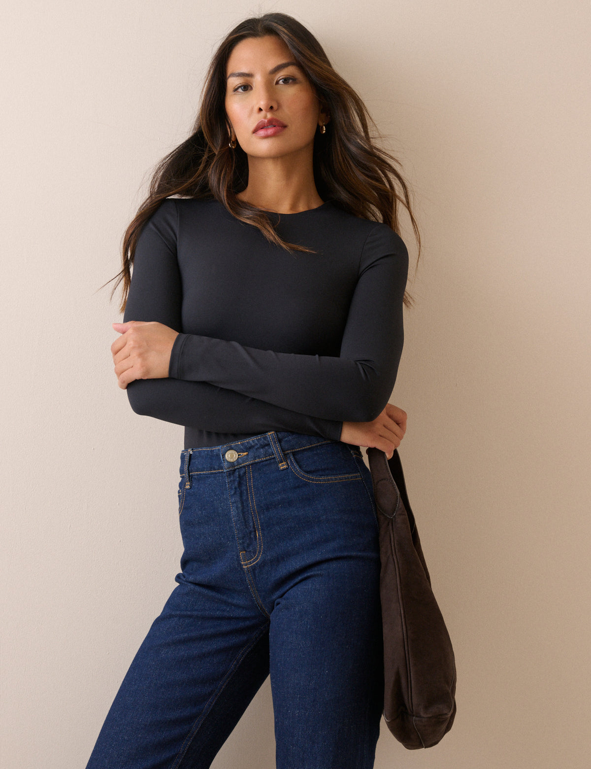 Navy Jersey Fitted Long Sleeve Top