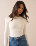White Jersey Fitted Long Sleeve Top