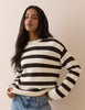 Brown and White Striped Crew Neck Jumper