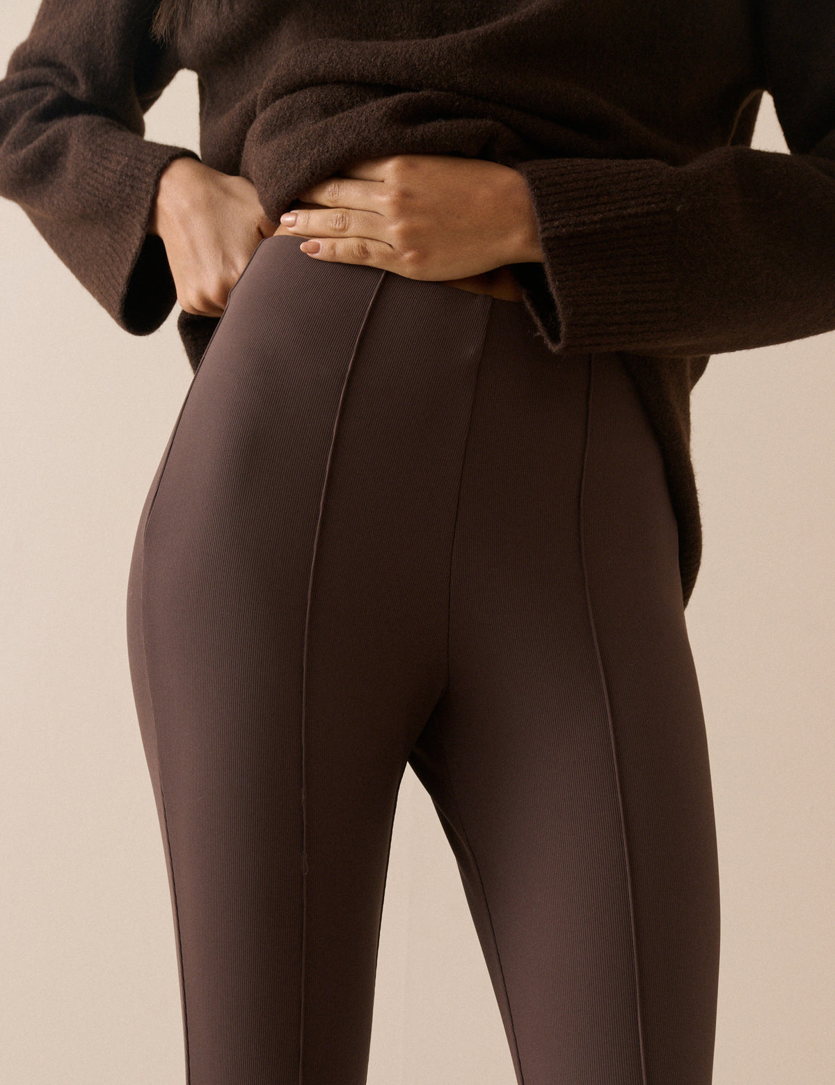 Brown Ribbed Jersey Stirrup Legging