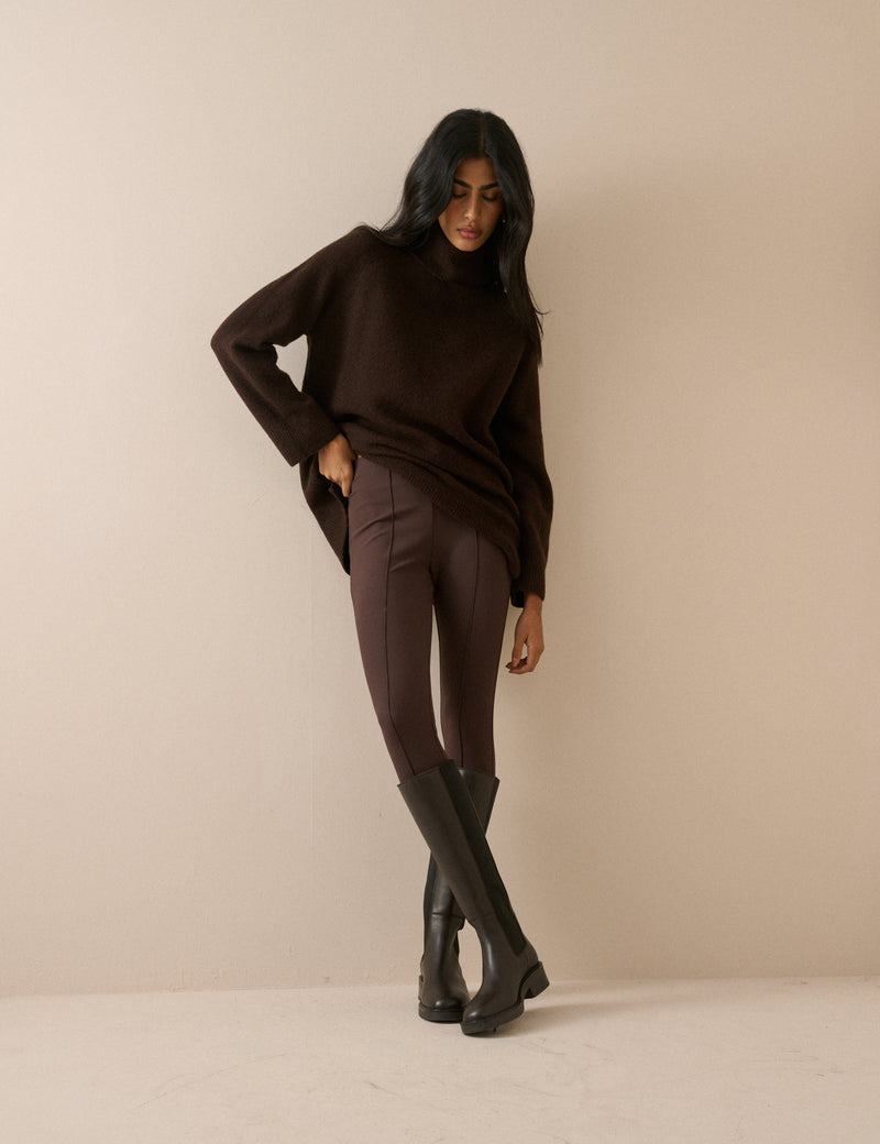 Brown Ribbed Jersey Stirrup Legging