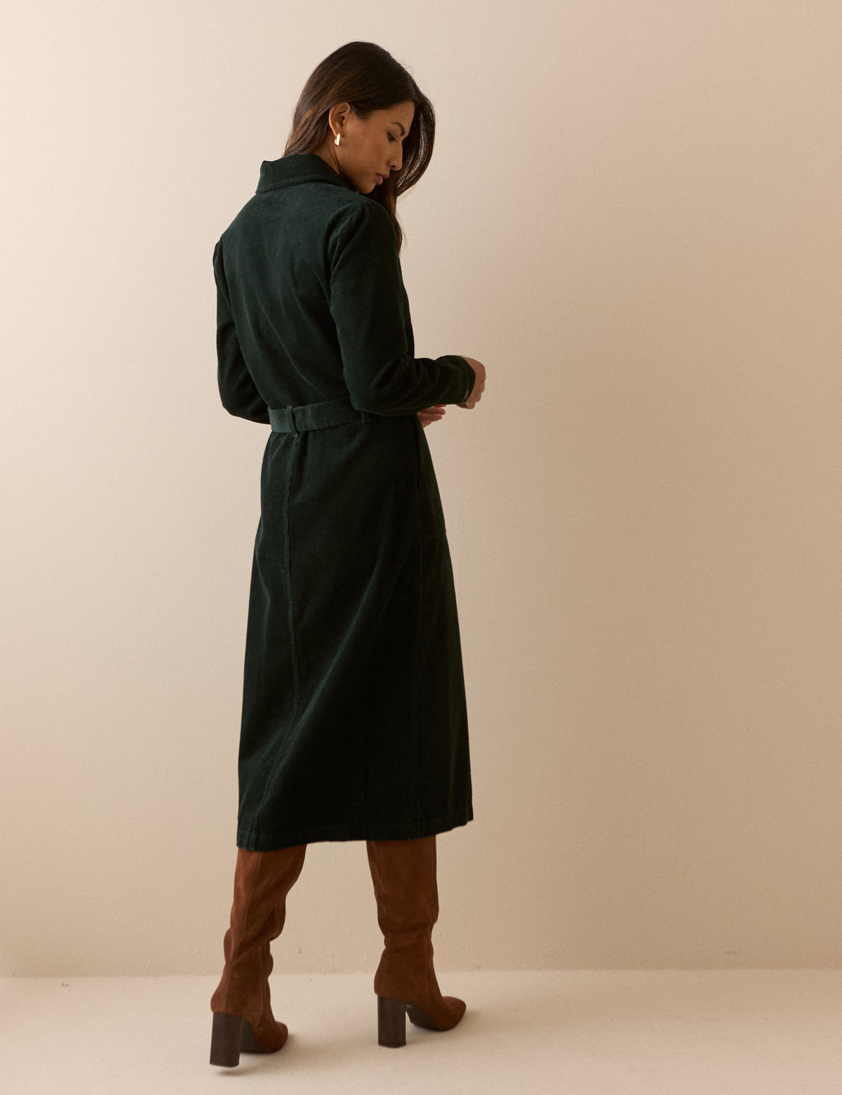 Green Cord Finchley Shirt Dress