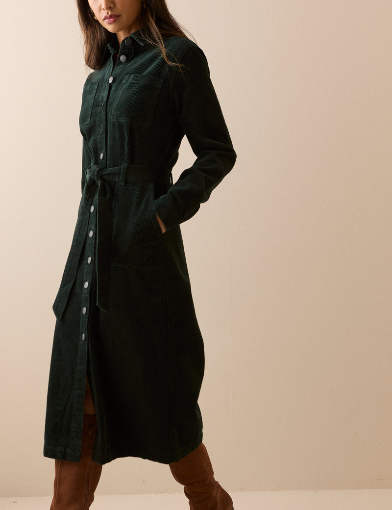 Green Cord Finchley Shirt Dress
