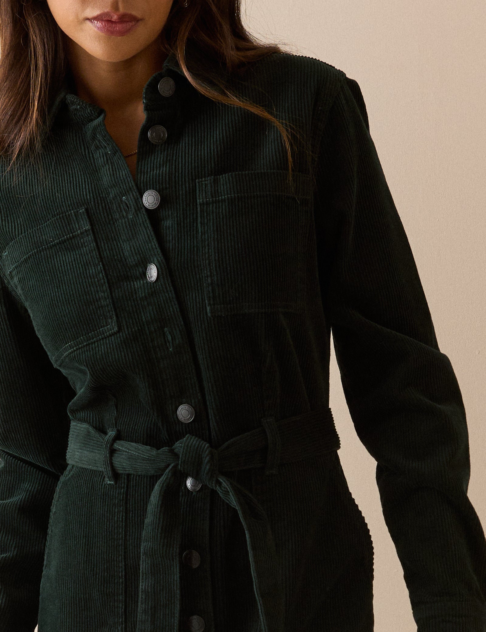 Green Cord Finchley Shirt Dress