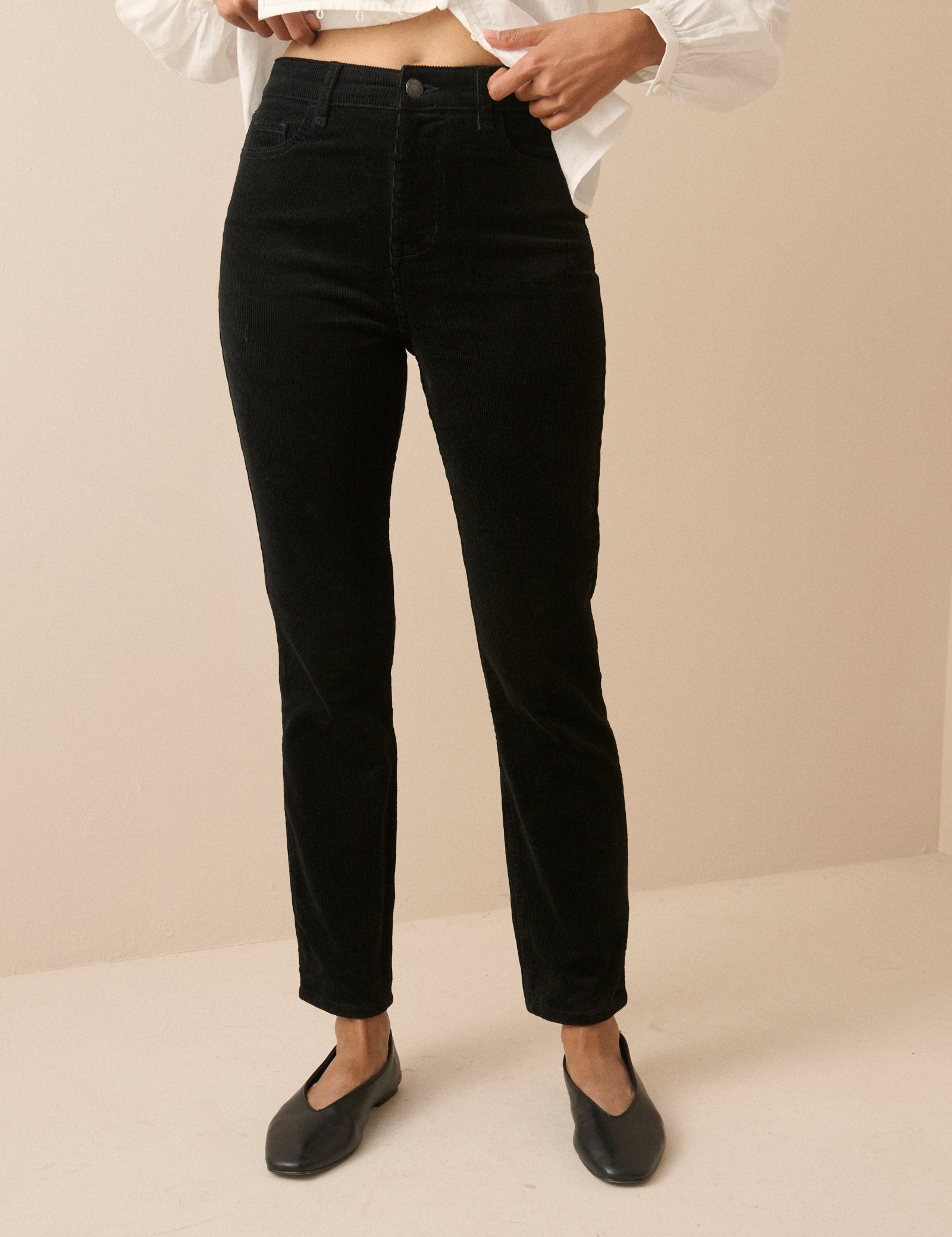 Black Cord Mid Rise Chelsea Skinny Jeans