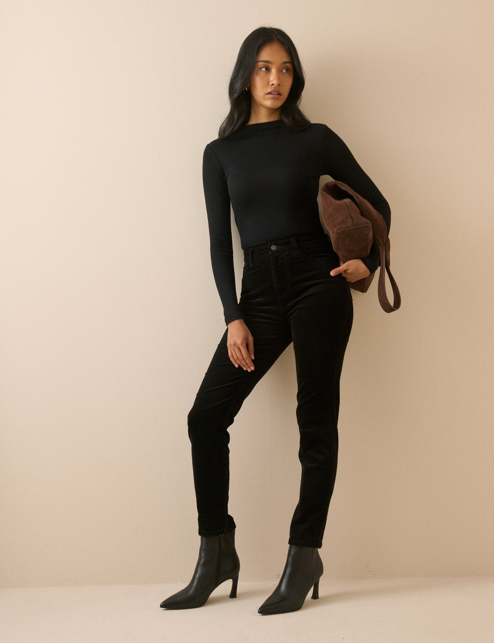 Black Cord Mid Rise Chelsea Skinny Jeans