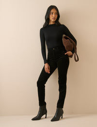 Black Cord Mid Rise Chelsea Skinny Jeans