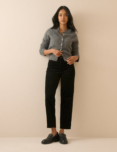 Black Cord Mid Rise Camden Tapered Jeans