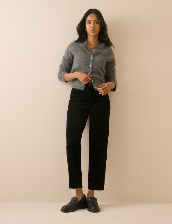 Black Cord Mid Rise Camden Tapered Jeans